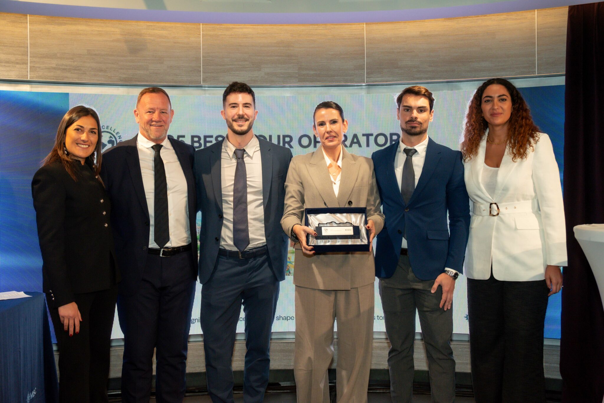 From left to right: Marialuisa Laccarino, Vice President of Shore Excursions, MSC Cruises; Mark Robinson, General Manager, BC Cruise Services; Adrian Beltram, Operations Manager Shore Excursions Catalunya, BC Cruise Services; Águeda Company, Product & Commercial Director, BC Cruise Services; Miguel Llull, Operations Executive Barcelona, BC Cruise Services; and Myriam Barsom, Shorex Customer Experience Manager. (Image at LateCruiseNews.com - November 2025)